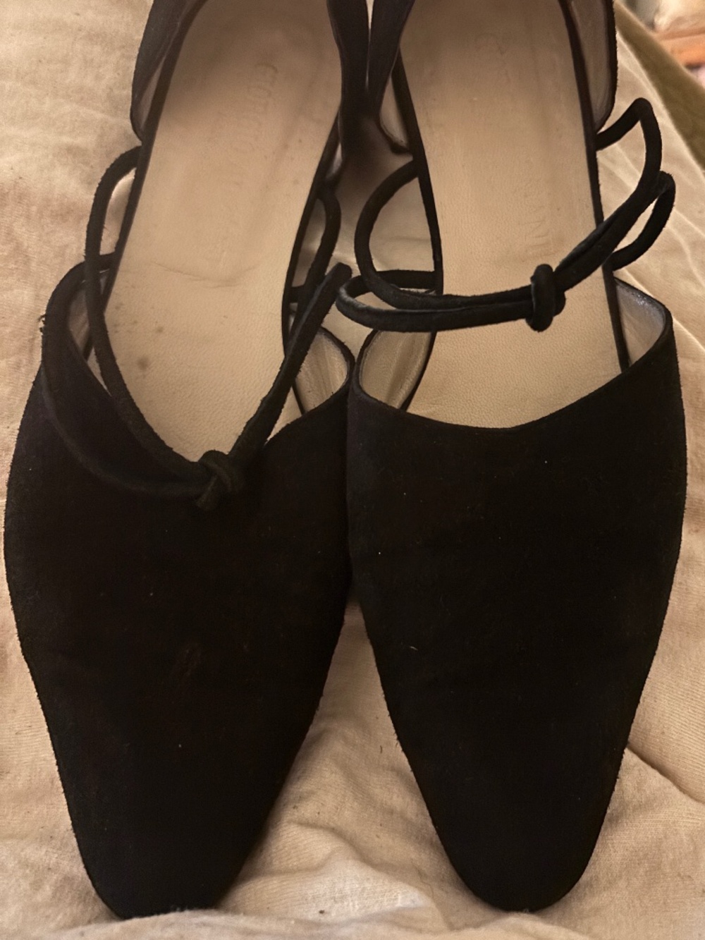 Black suede Giorgio Armani flat mules